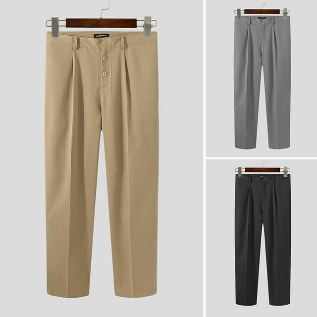 INCERUN Pantalons Décontractés Droits Larges pour Hommes Pantalons Longs Formels Simples