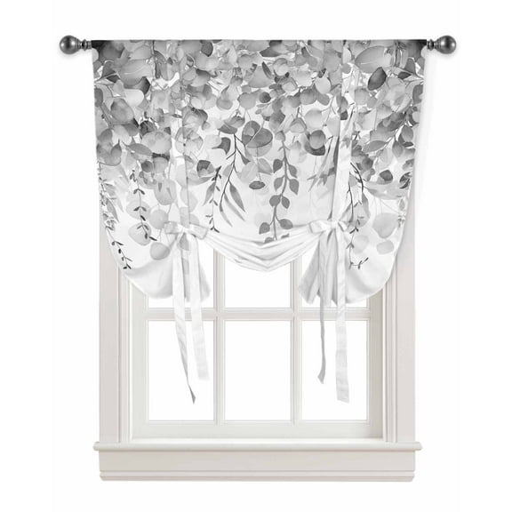 Gray Eucalyptus Tie Up Curtains for Kitchen Bathroom Bedroom Windows 45 Inch Length, Spring Summer Botanical Floral Leaves Country Balloon Drape Curtains Shade Rod Pocket Curtain Panel, 42"x45"