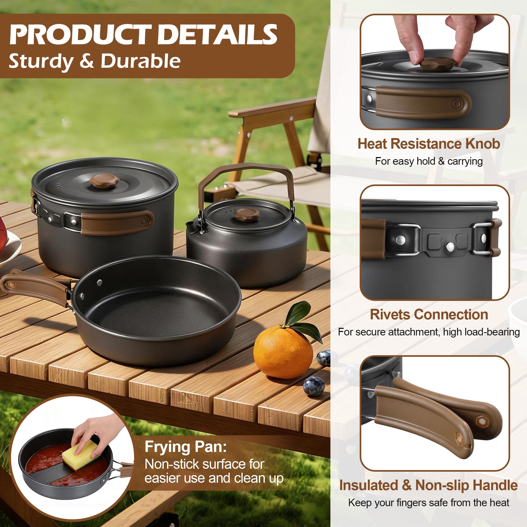 Walchoice 25 Pcs Camping Cookware Mess Kit, Aluminum Pot Pan Kettle Cooking Set for Backpacking Picnic Outdoor, Cookware with Cups Plates Cutleries Kitchenware Mini Grill, Lightweight & Portable