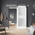 thumbnail image 2 of Modern Barn Door 18 x 96 inches Opaque Glass 4 Lites / Mela 7222 White Silk / 6.6FT Rail Track Heavy Hardware Set / Solid Panel Interior Doors, 2 of 3