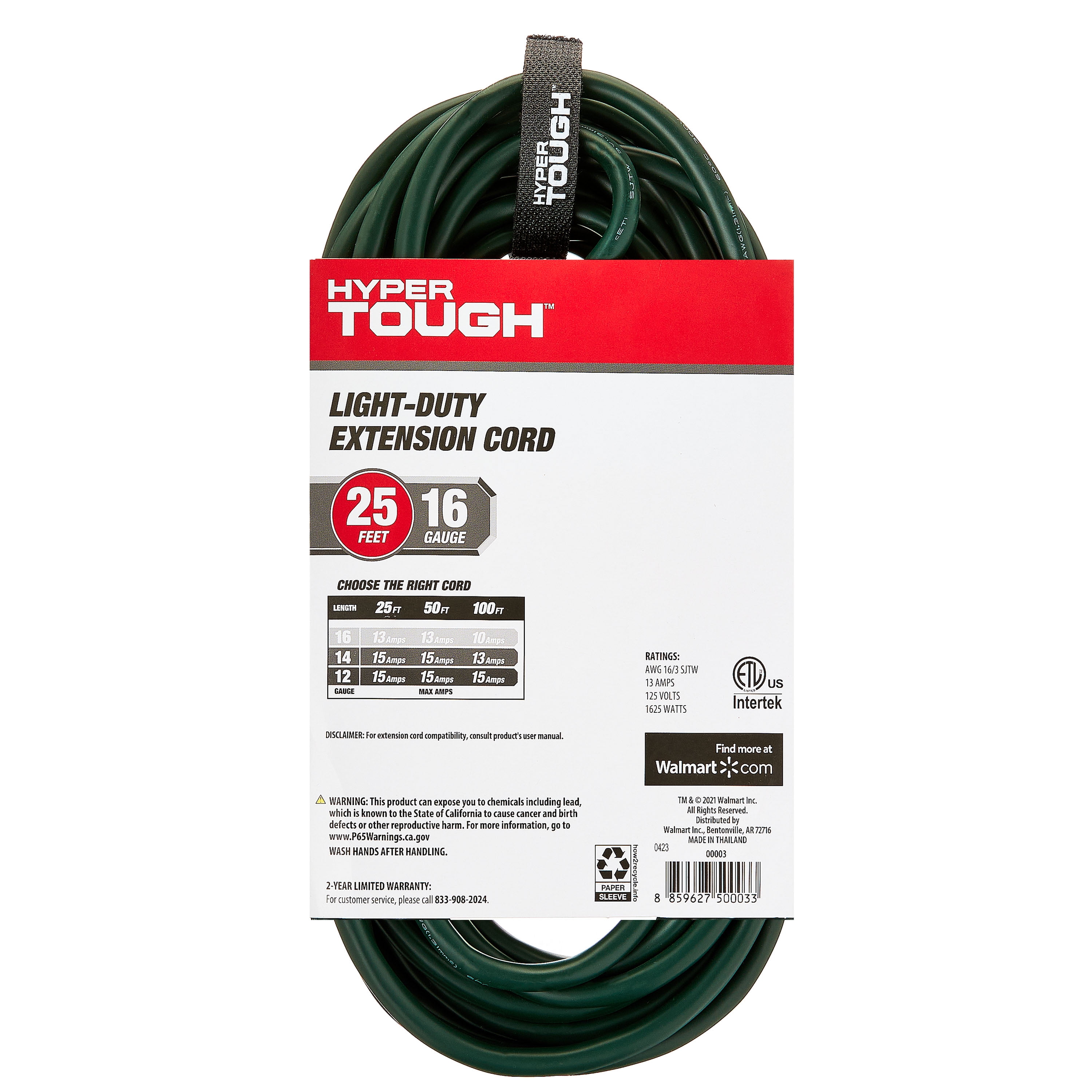 Hyper Tough 25FT Outdoor Extension Cord with 16/3 Gauge Triple