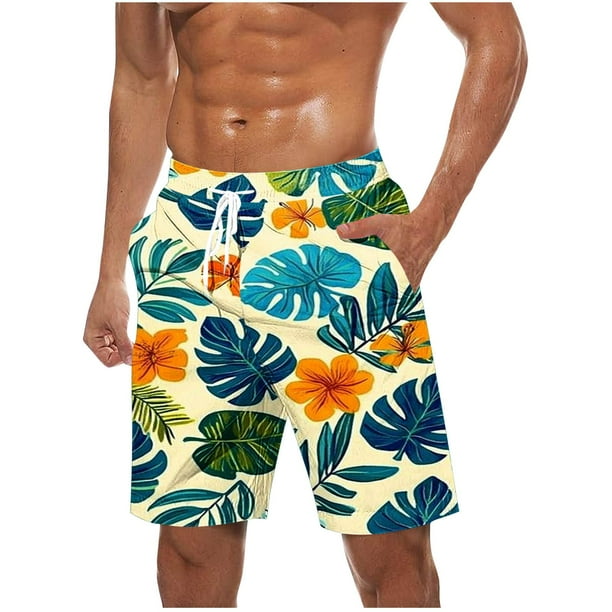Pantalones Cortos para Hombre de Cintura Elástica con Bolsillos Pantalones de Playa de Impresión Casual, Poliéster Ligero de Moda para la Primavera Verano Al Aire Libre Y el Uso Diario