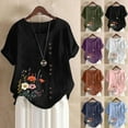 thumbnail image 5 of qucoqpe Womens Tops Spring Summer Fashion Floral Printed Crew Neck Short Sleeve Tee Casual Loose Blouse Shirts for Women, 5 of 5