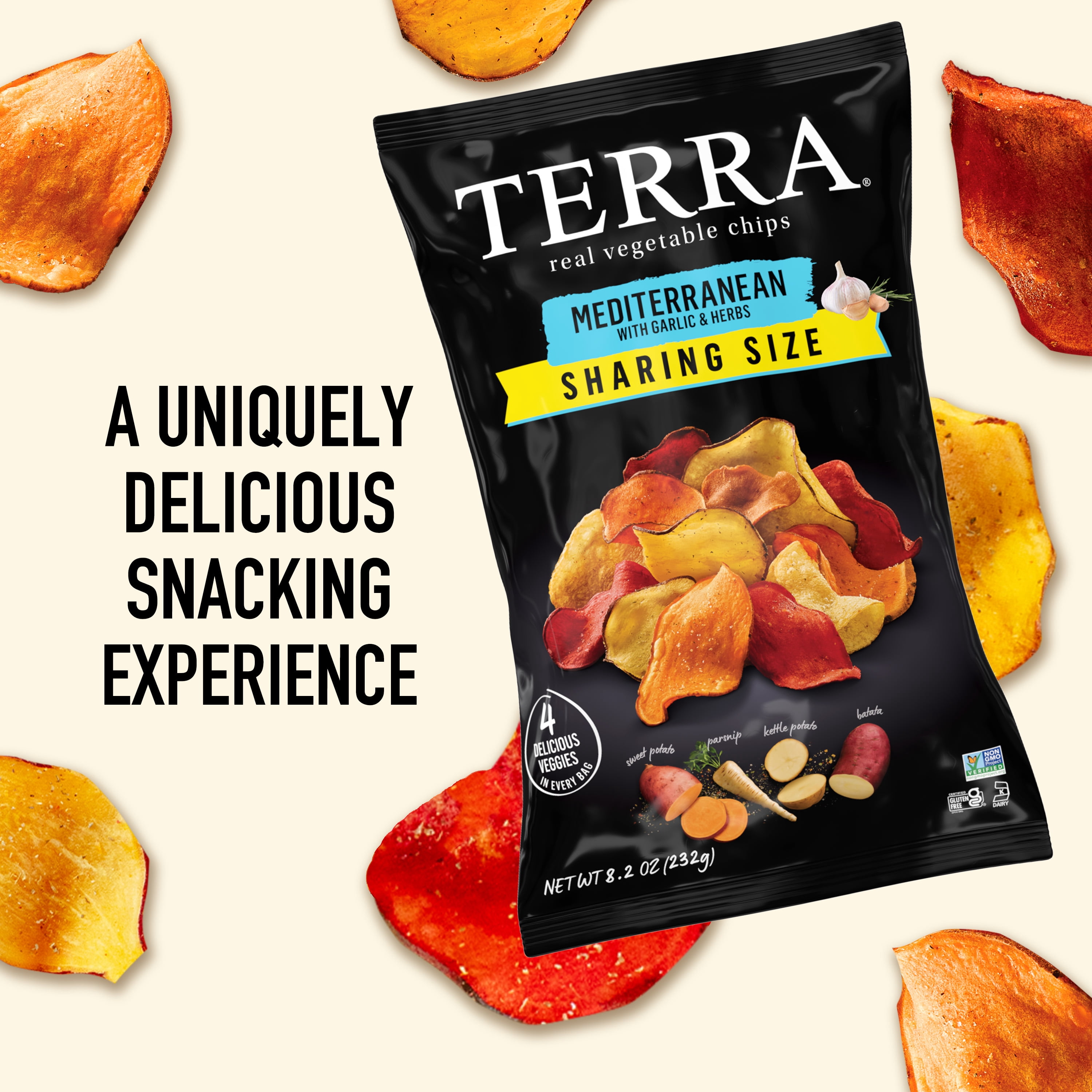 (2 pack) TERRA Mediterranean Garlic & Herbs Vegetable Snack Chips, Sharing Size, 8.2 oz