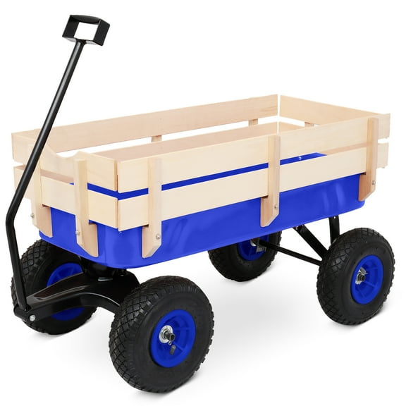 BAYUELSWU Garden Wagon, Portable Garden Carts with Wheels & Handle, Heavy Duty Cargo Wagon with 10" All-Terrain Air Tires for Outdoor Yard Landscape, Up to 220lb Load Capacity (Blue)