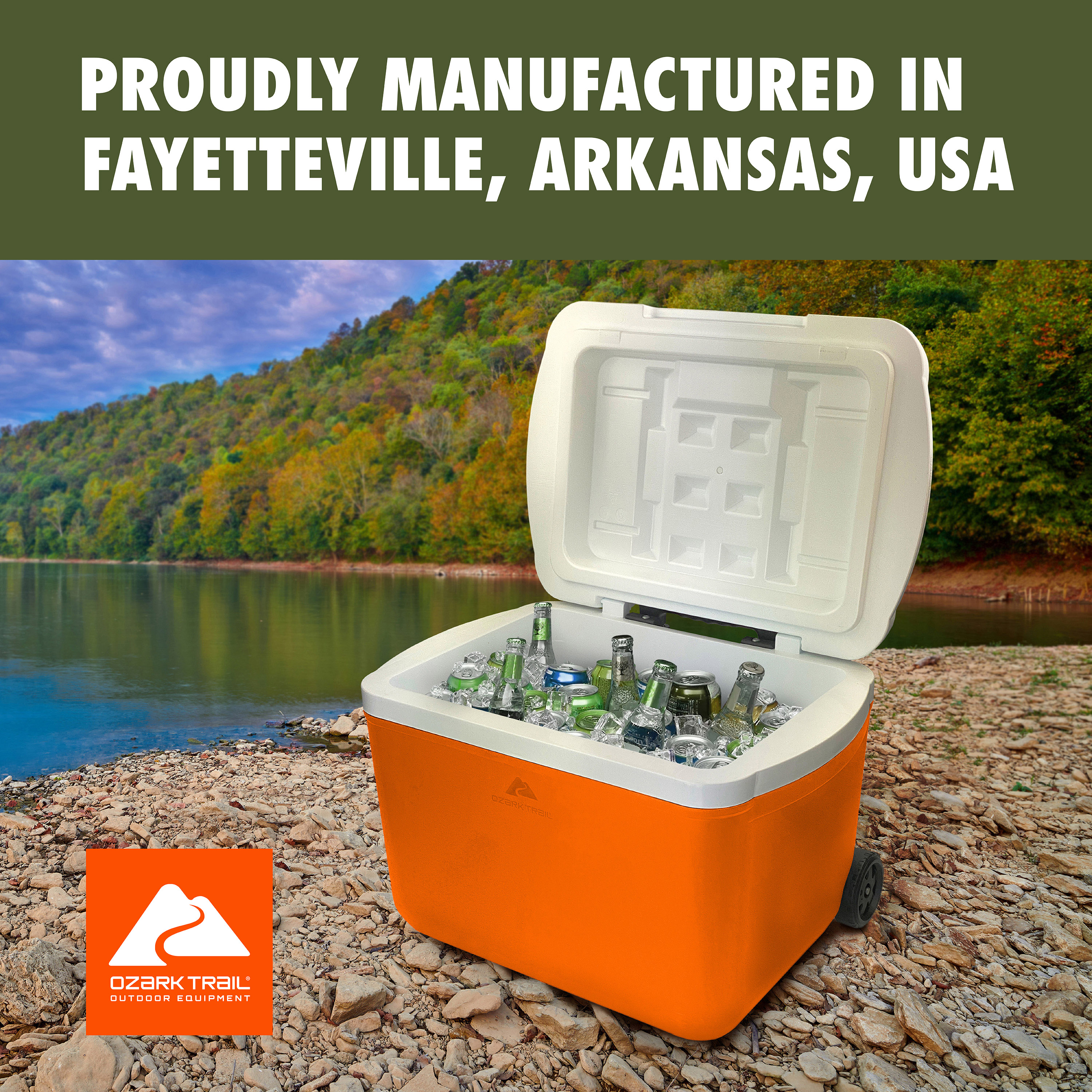 Ozark Trail 30 Quart Capacity Hard Side Wheeled Cooler, 42-Can, Orange