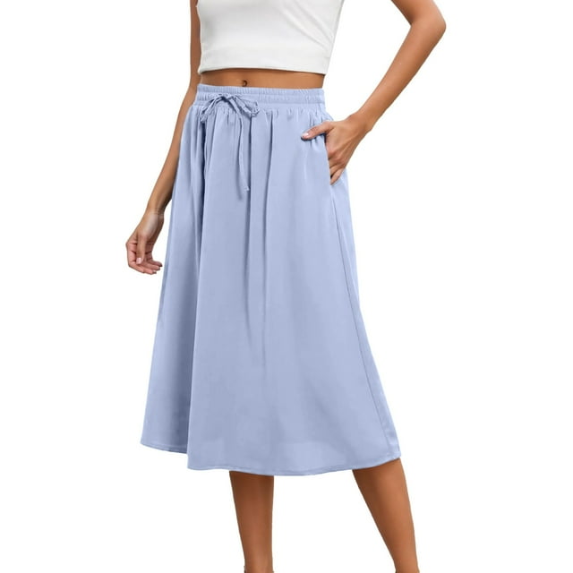 Women's New Mid Length Elastic High Waisted Fashion Elegant Solid Color Skirt