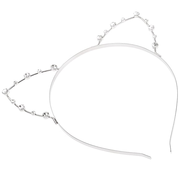 DESIGNICE Rhinestone Headband with Cat Ears for Women Silver Metal Decoration One Size Fits Most Cat Ears Headband Adult 18.5*15.8Cm