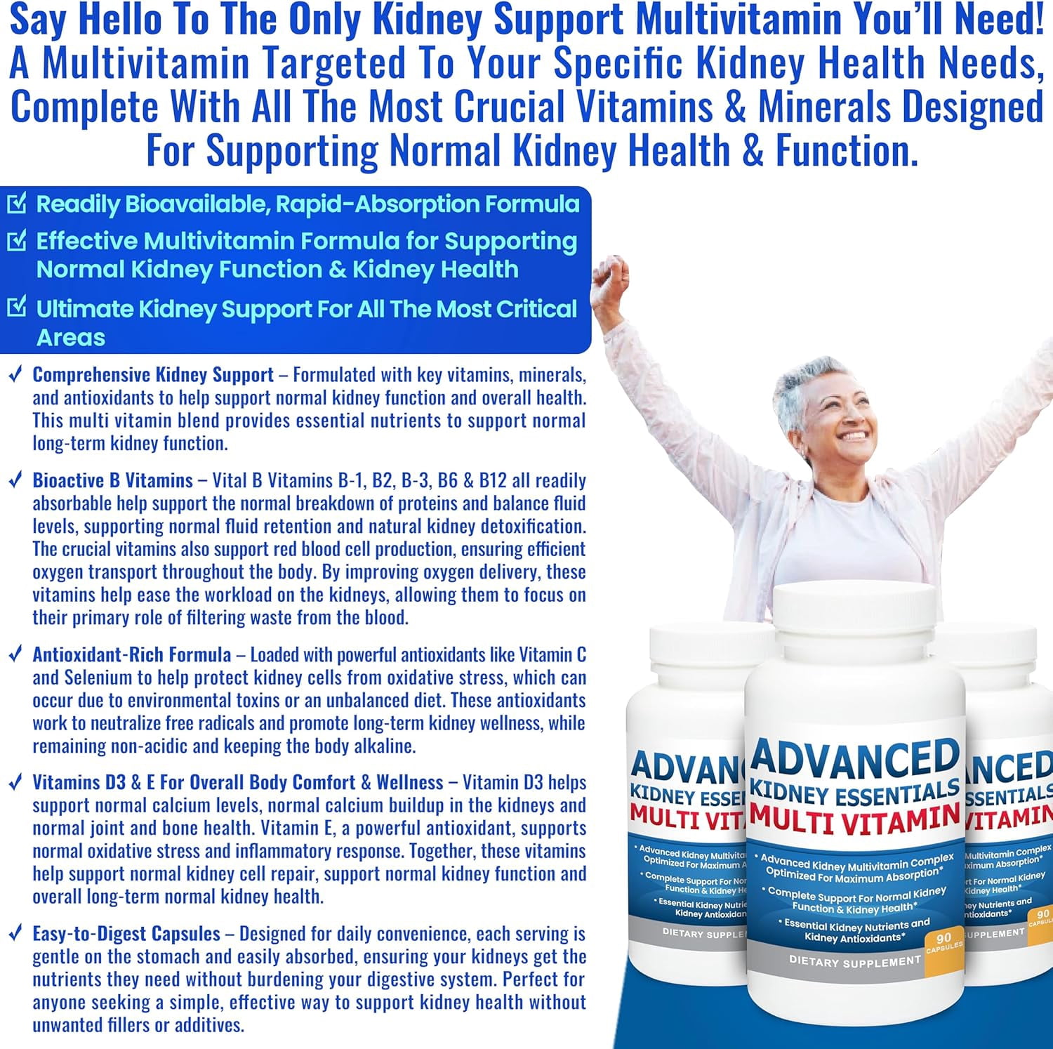 Advanced Kidney Essentials Multivitamin – Kidney Health Supplement, 90 Caps