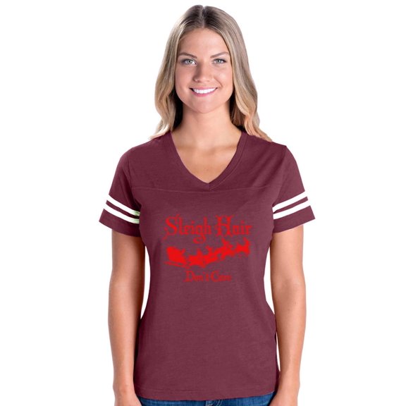MmF - Womens Football Fine Jersey T-shirts - SLEIGH HAIR DON'T CARE