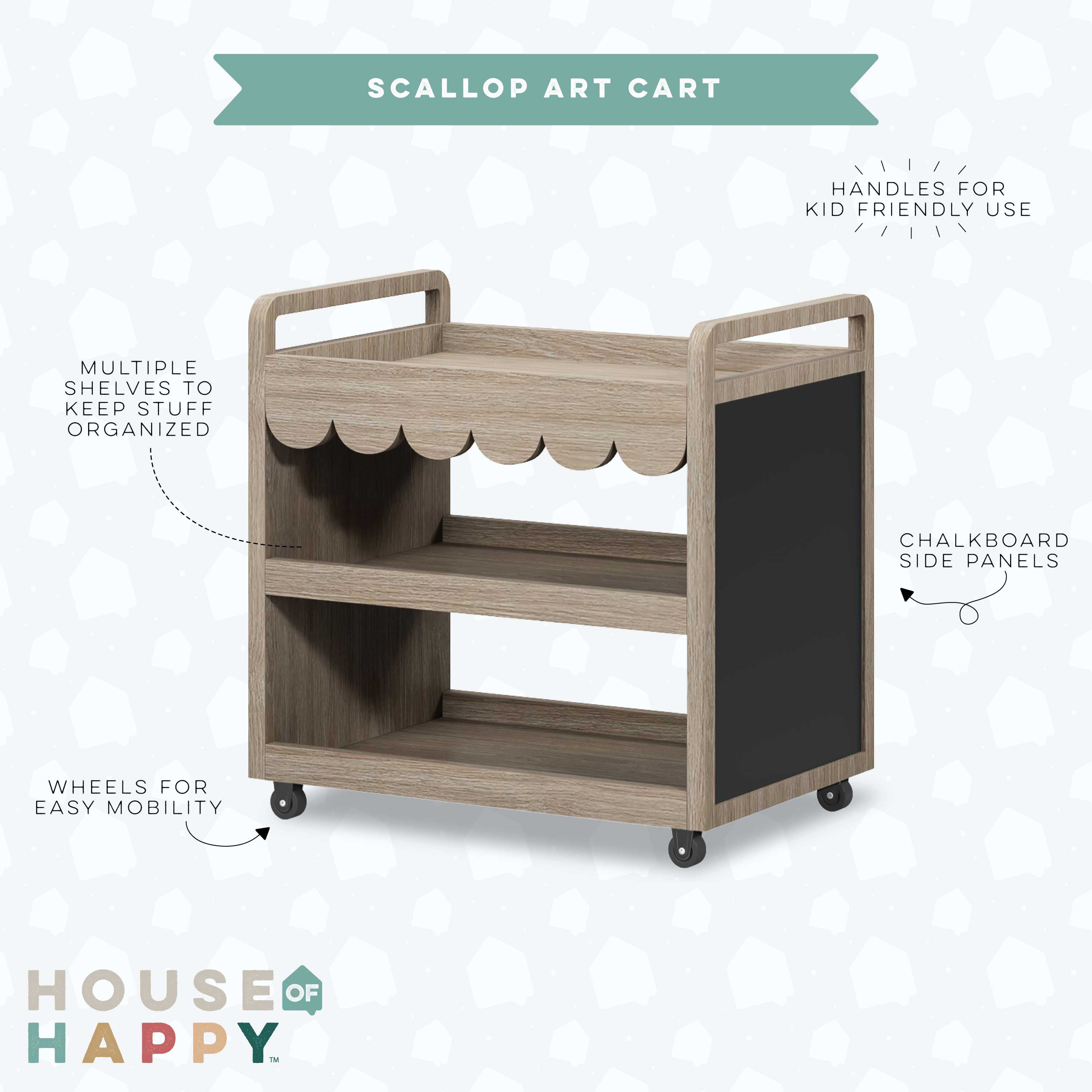 House of Happy Scallop Art Cart , Natural