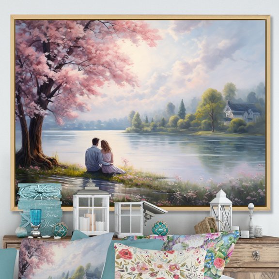 Designart "love Couple Landscape Serenity II" Romantic Landscape Floater Framed Wall Art Print