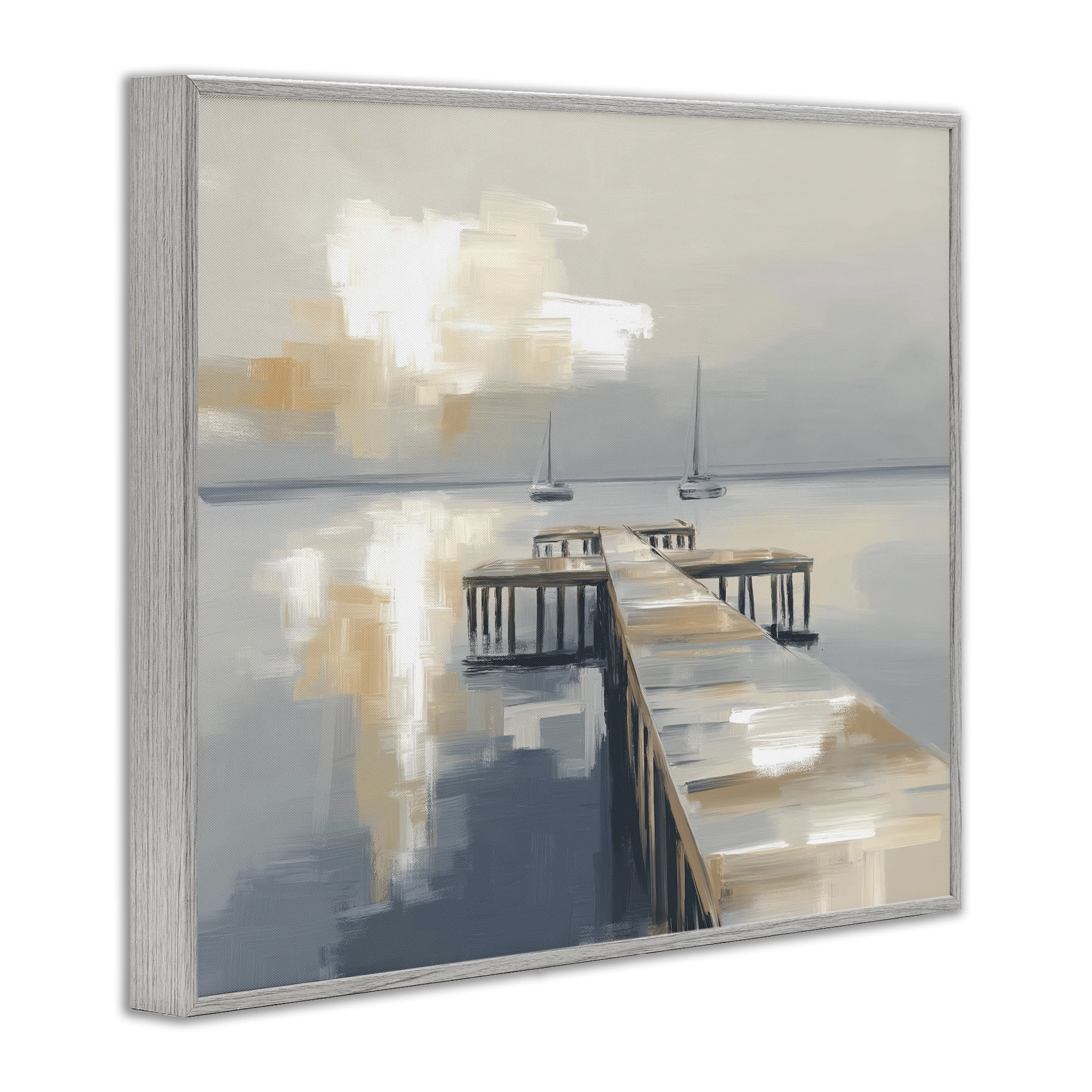 Stupell Industries Pier with Two Boats Seascape Gray Framed Giclee Art, design by Kim Curinga