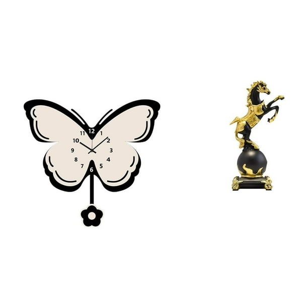 Reloj de pared,Reloj de pared para sala de estar,dormitorio,cocina,decoración de pared.,Figura de escritorio,Estantería con estatua de caballo para escritorio,oficina y decoración del