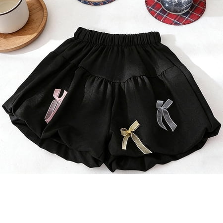 ITSAME Toddler Girls Shorts Elastic Waist Cute Bow Loose Fit Summer Fashion Casual Shorts Black 5-6T