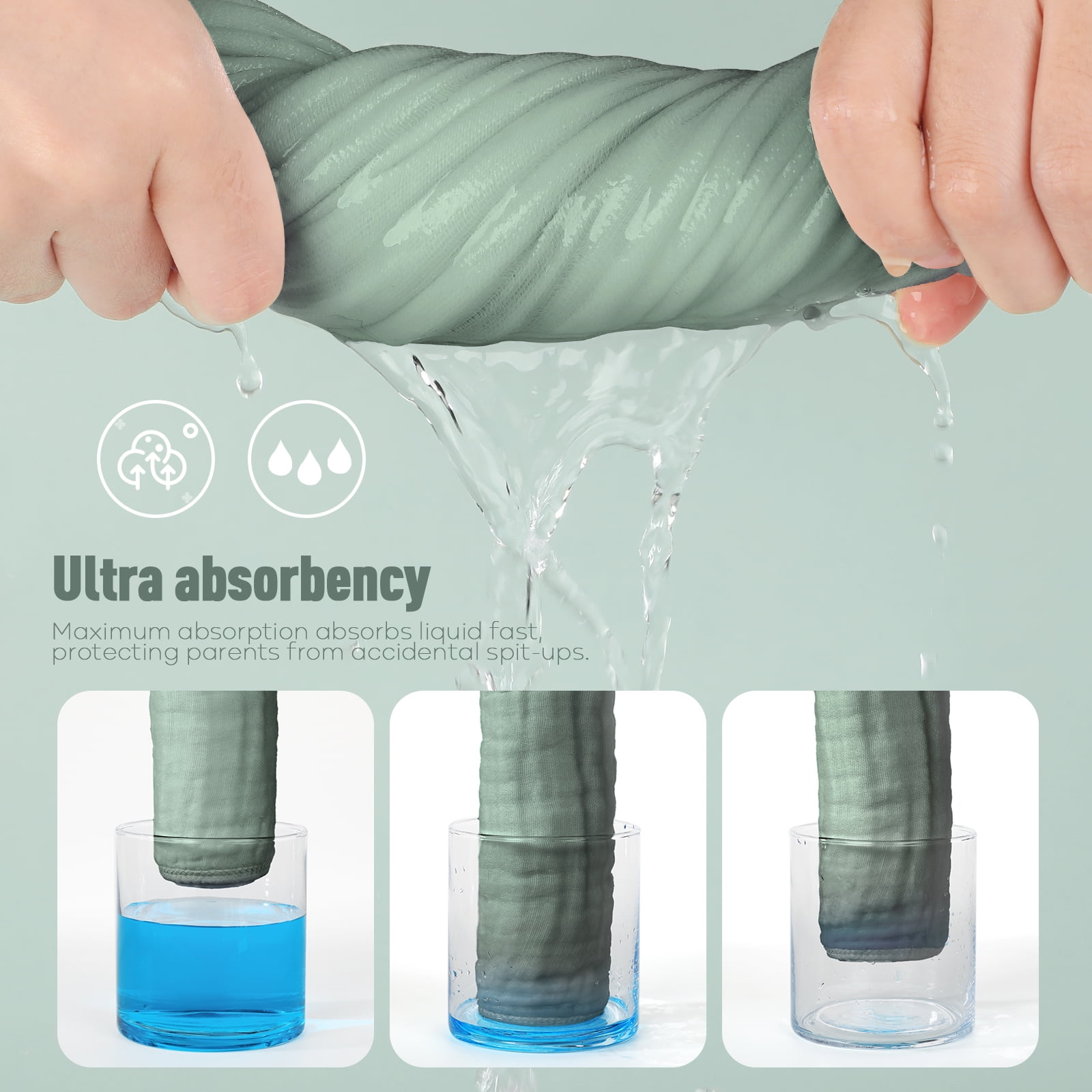 Yoofoss Muslin Burp Cloths for Baby 10 Pack 100% Organic Cotton Baby Washcloths for Boys Girls Large 20''X10'' Super Soft and Absorbent Dark Green