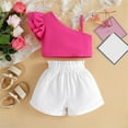 thumbnail image 4 of AJTQTH 2PC Set for Girls Adjustable Strap One-Shoulder Flutter Sleeve Crop Tops Tees and Button Closure Wide-Leg Rolled-Up Shorts Summer Cotton Comfy Cute Clothes Hot Pink 3 Years, 4 of 9