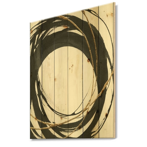 Designart 'Gold Glamour Circle II' Posh & Luxe Print on Natural Pine Wood