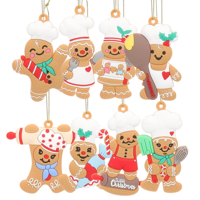 8pcs XMAS Gingerbread Man Ornaments Tree de Navidad Decoración colgante Diseño de la fiesta Props