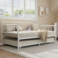 thumbnail image 3 of Senfot Twin Size Metal Daybed with Trundle, Sofa Bed Frame with Charging Station & LED Lights, Perfect for Living Room, Guest Room, Apartment, White, 3 of 9