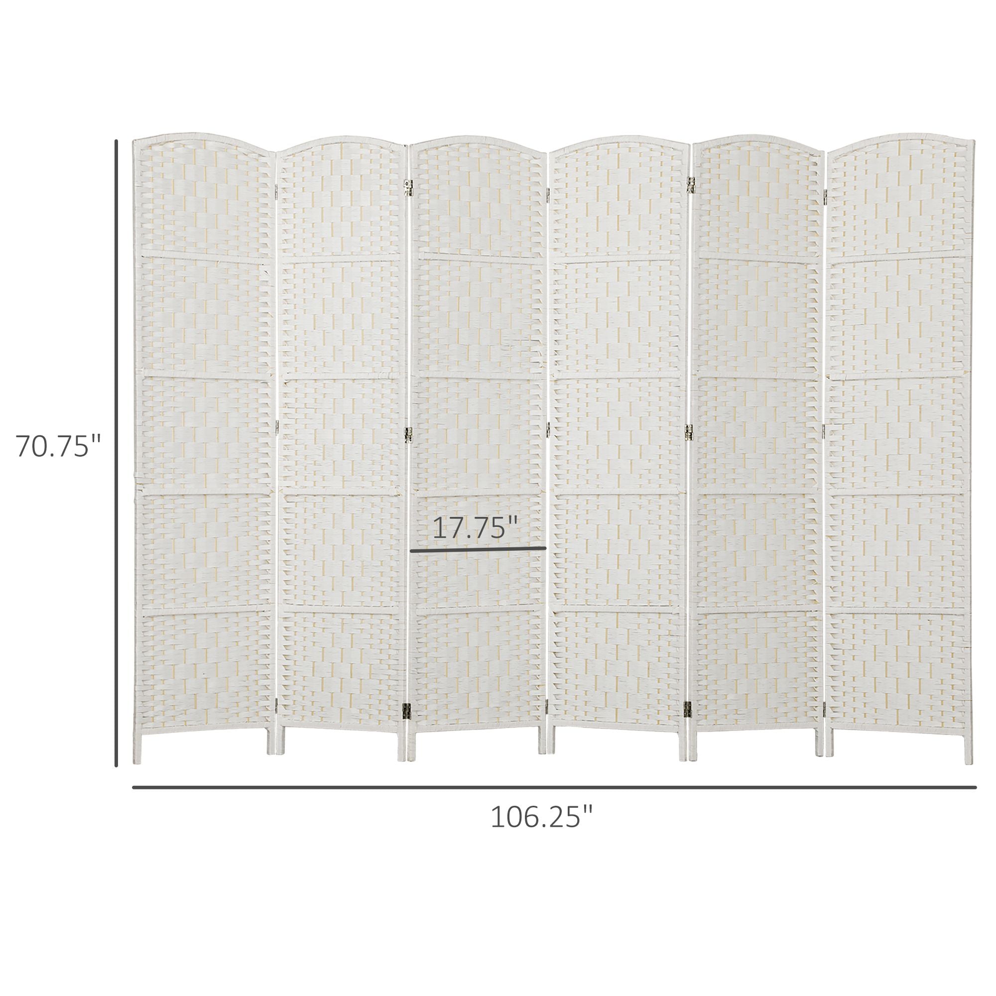 Dranite 6 Panel Folding Room Divider, 6FT Tall Portable Privacy Screen, White Weave Partition Wall for Bedroom