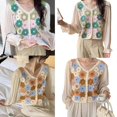 thumbnail image 2 of Women's Retro Crochet Cropped Knitted Cardigans Long Sleeve Hollow Out Crop Tops T-shirt Casual Sexy V-neck Blouse Tees, 2 of 4