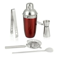 Red Stainless Steel Bar Set Cocktail Shaker Strainer Top For Women Jigger Bar Spoon Ice Tongs by Shop LC