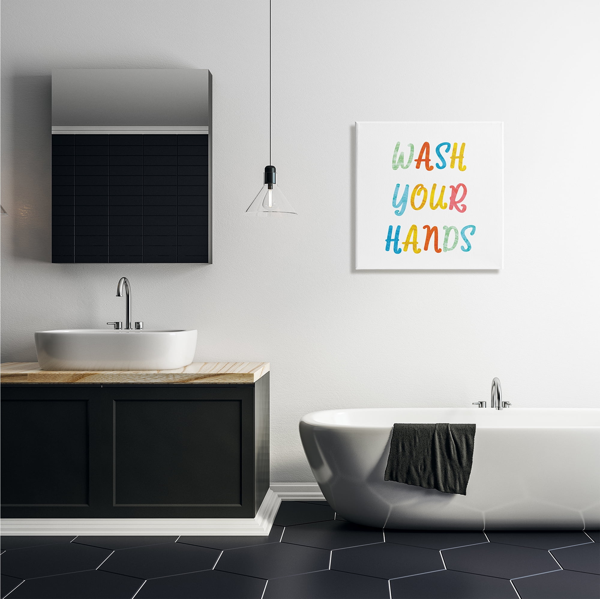 Stupell Industries Wash Your Hands Bathroom Rules Kids Typography Typography Painting Gallery Wrapped Canvas Print Wall Art, 24 x 24