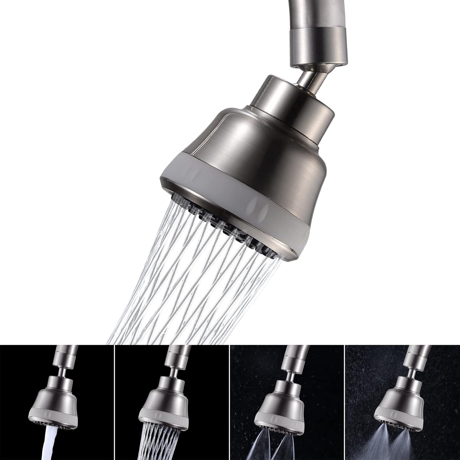 ABCISI 4 Spray Modes Faucet Aerator, 360 Degree Faucet Sprayer Attachment,Big Angle Kitchen Faucet Aerator,Swivel Faucet Extender,Sink Sprayer Attachment for faucet,55/64 inch Female Thread (Gray)