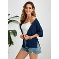 thumbnail image 3 of HOWCOME Women Summer Lightweight Open Front Short Sleeve Cardigan Casual Loose Cover Ups Navy Blue, L, 3 of 6
