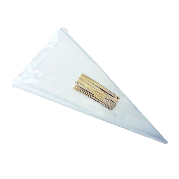 100PCS Transparent Cone Bags Clear Cello Bags Sweets Treat Bags with Gold Ties (13 x 25cm)