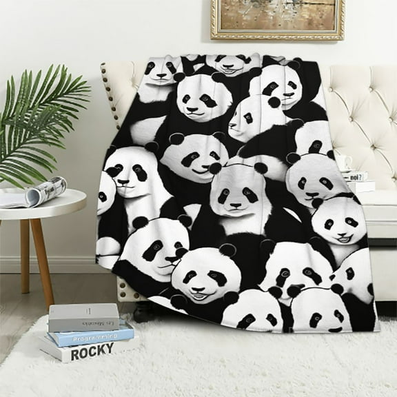 COMIO Cute Panda Throw Blanket Soft Warm Print Black White Blanket for Sofa Chair Bed Office Travelling Camping
