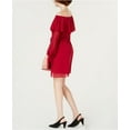 thumbnail image 3 of MAISON JULES Womens Maroon Sheer Long Sleeve Off Shoulder Mini Shift Dress  Size XS, 3 of 3