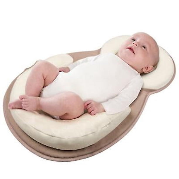 Almohada para la cabeza antiexcéntrica correctora de la cabeza del bebé, almohada de posicionamiento de leche antidesbordamiento (beige)