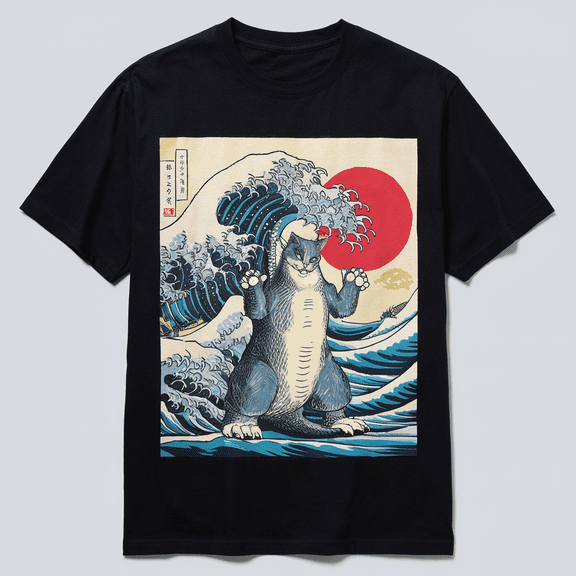 Catzilla Cat Japanese Art Funny Cat Gifts For Men Women Kid T-Shirt