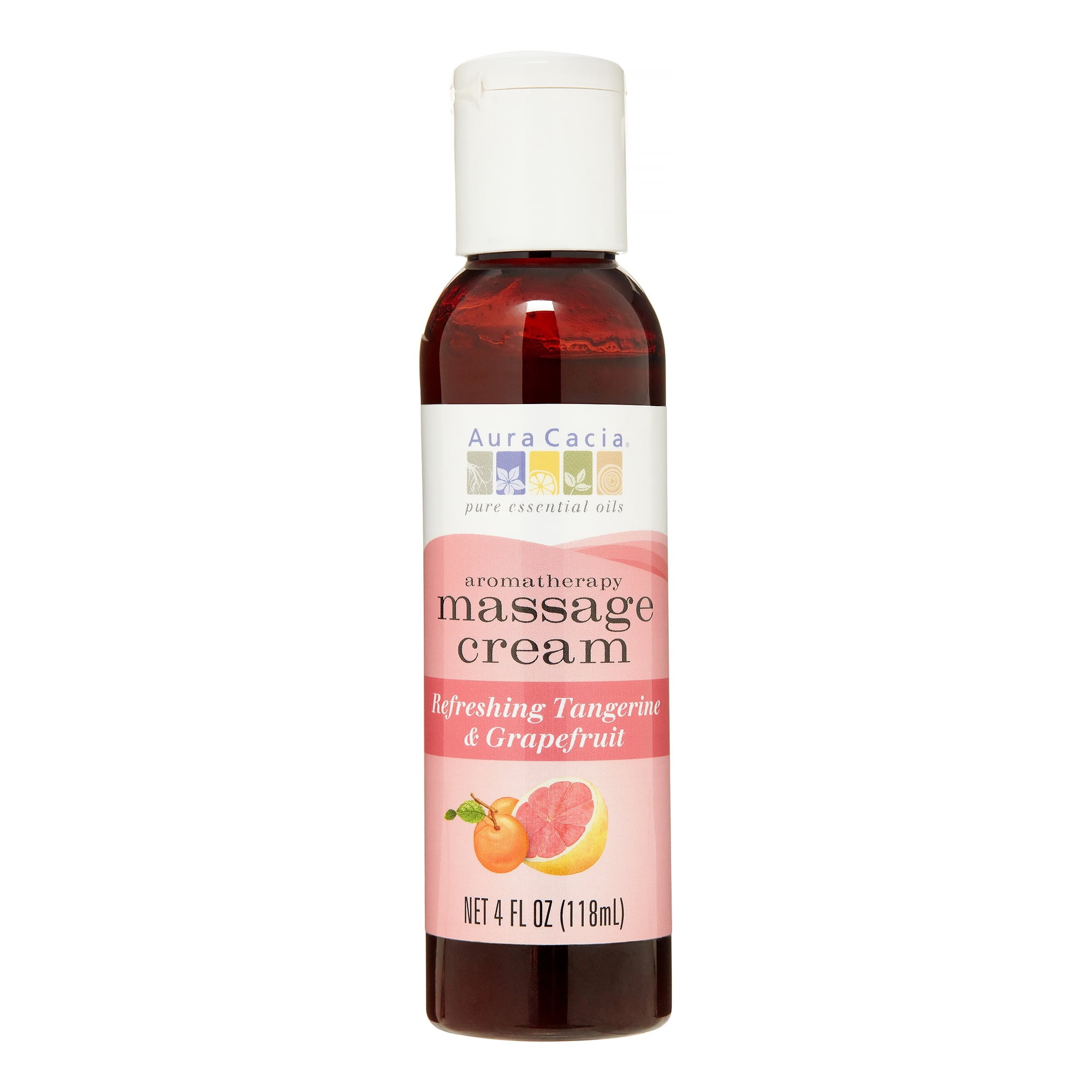 Aura Cacia Aromatherapy Massage Cream, Tangerine & Grapefruit, 4 Oz