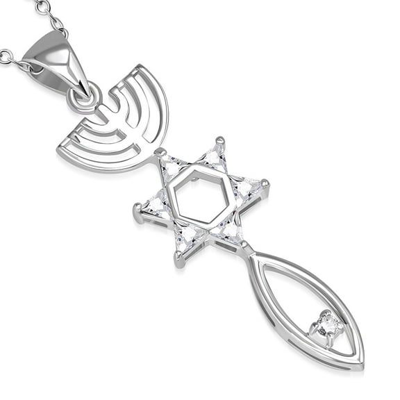 Clear Messianic Seal Necklace Pendant 925 Sterling Silver Cubic Zirconia