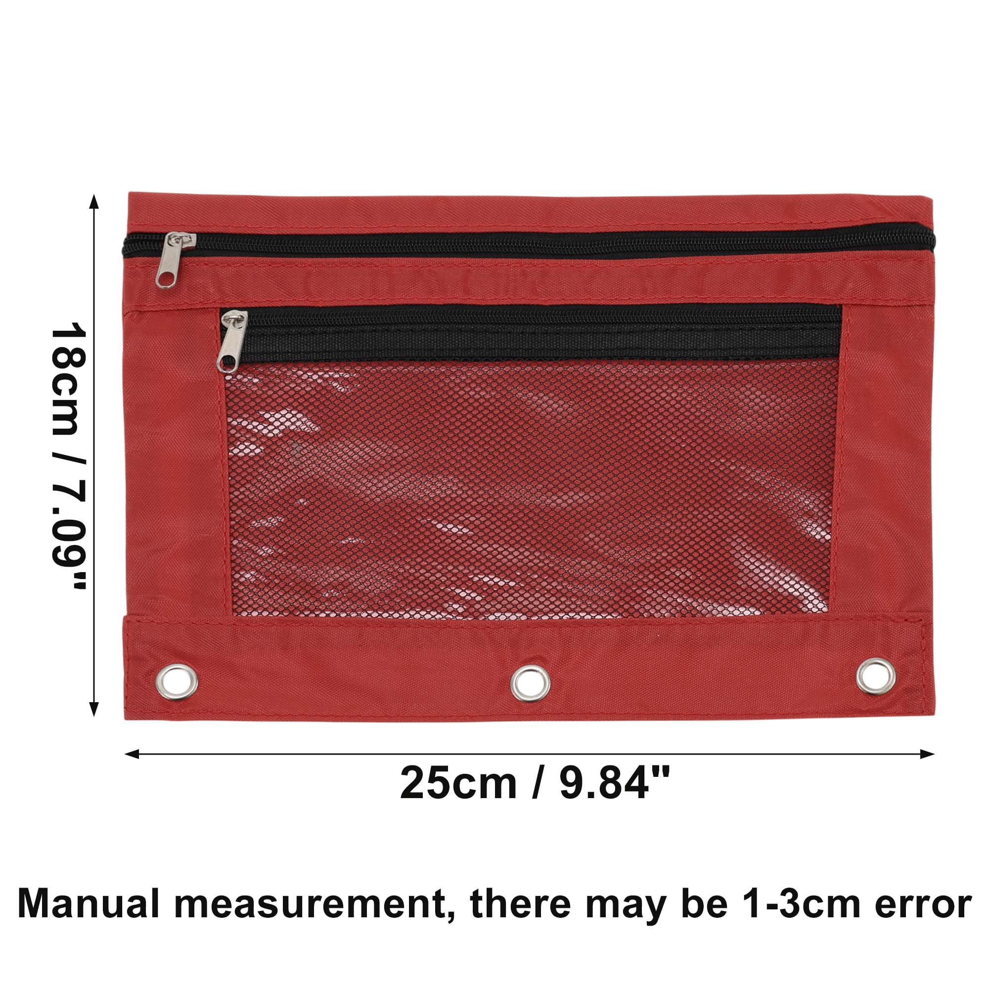 Unique Bargains Smooth Zipper Clear Mesh Double Layer Pencil Case for 3 Ring Binder Red