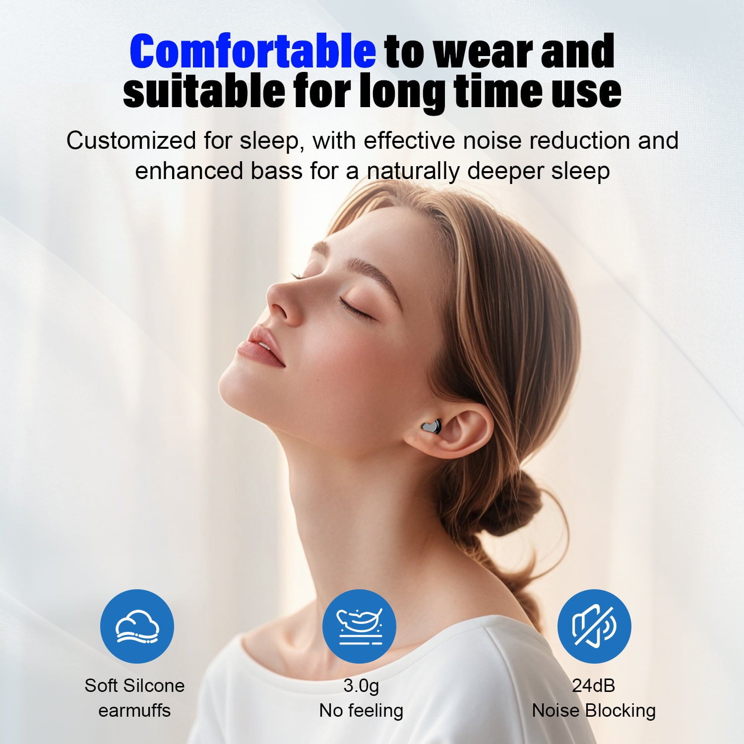 Sleep Earbuds, Noise Cancelling Wireless Ear buds for Side Sleepers, Bluetooth 5.4 in Ear Light-Weight Mini Headphones, 47H Playtime Clear Calls Earphones for Sleeping, Exercising, Working, Hiking