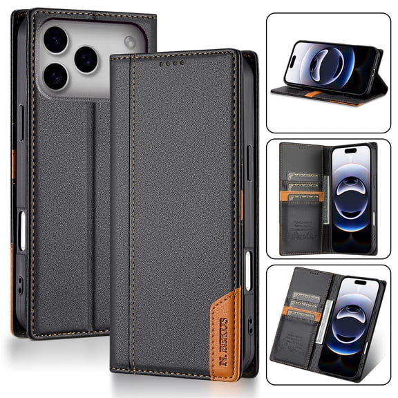 Allytechgroup for iPhone 17 Pro Max PU Leather Wallet Case with Card Slots, Slim Lightweight Stand Rugged Non-Slip Shockproof Protective Full Body Cover for iPhone 17 Pro Max Women Men, Black
