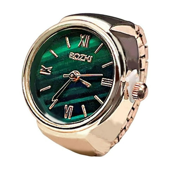 ievspot 1Pcs Round Green Dial Elastic Stainless Steel Watch Finger Ring Birthday Gift Fashion Accessories