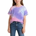 thumbnail image 5 of Babcutegg Kids Tie-Dye Short Sleeve T-Shirt – Casual Summer Cotton Top with Round Neck, Breathable Lightweight Outerwear for Everyday Wear Purple Size 2-3, 5 of 6