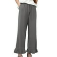 thumbnail image 1 of Womens Wide Leg Palazzo Pants - Drawstring Elastic High Waisted with Ruffle Hem, Pockets, Kintted Fabric, Suitable for Various Occasions, 1 of 6