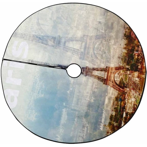 FMSHPON Paris Dream Xmas Christmas Tree Skirt Stand Mat for Holiday Party Decoration Indoor Outdoor 48 inches