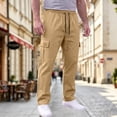 thumbnail image 6 of Nestiefly Mens Cargo Pants Relaxed Fit Chino Elastic Waist Multi Pocket Hiking Work Trousers Khaki L, 6 of 7