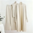 thumbnail image 3 of Women's 3 Piece Lounge Set Long Sleeve Cardigan Knit High Neck Vest with Pants Fall Outfits Beige Free Size, 3 of 3