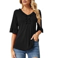 thumbnail image 1 of Camiseta Casual Falbala Cuello en V Media Manga Acampanada Tops Sueltos Básicos de Moda para Mujer, 1 of 6