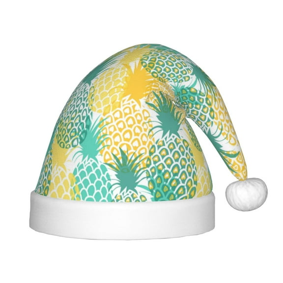 Fuzoiu Pineapples1 Print Santa Hat Christmas Hat for kids,Santa Hats with Pompom, Unisex Xmas Holiday Hat for Christmas New Year Festive Party Supplies