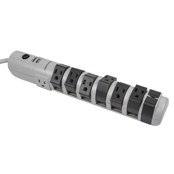 Monoprice Power & Surge - 8 Outlet Rotating Surge Strip - Gray | UL Rated 2, 160 Joules with Grounded and Protected Light Indicator