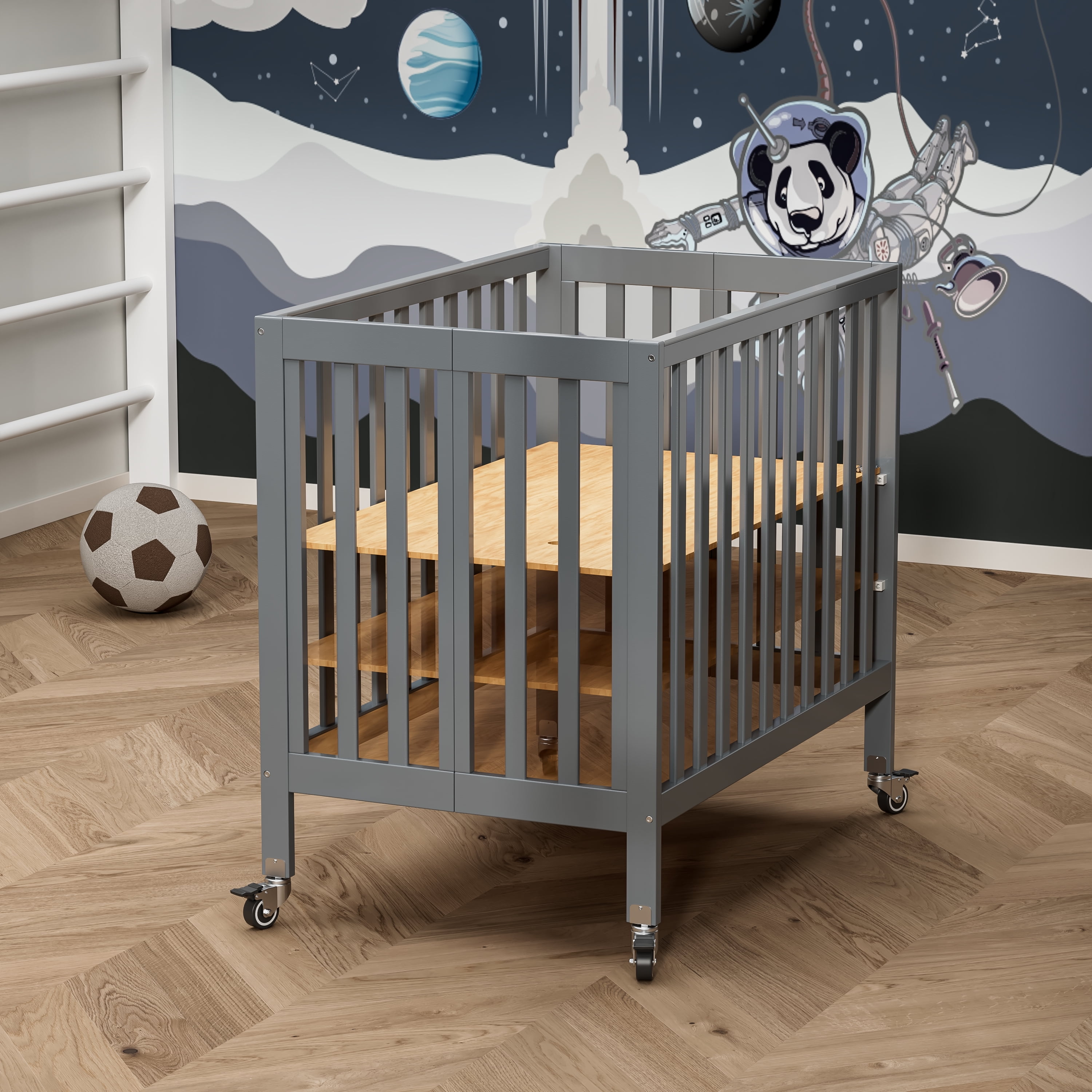 Fizzy Baby Foldable Baby Crib with Wheels Portable Baby Bed Travel Crib, Gray
